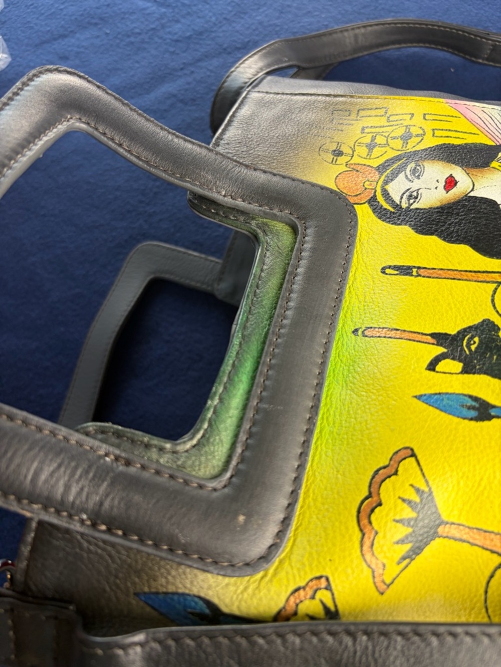 Sukriti Hand-Painted Leather Bag with Egyptian inspired Motif Made in India - Picture 8 of 10
